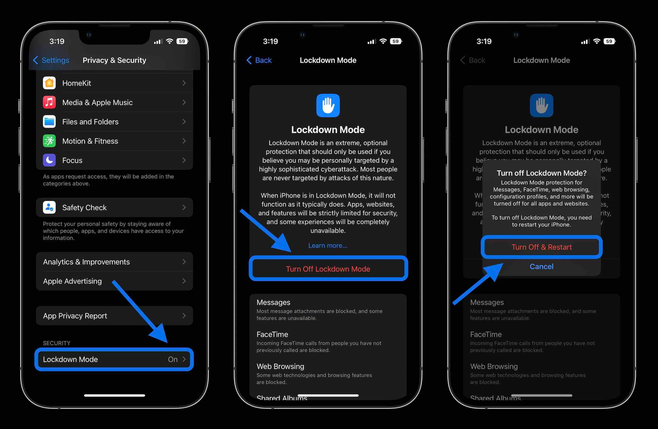 How to turn off Lockdown Mode in iPhone Settings